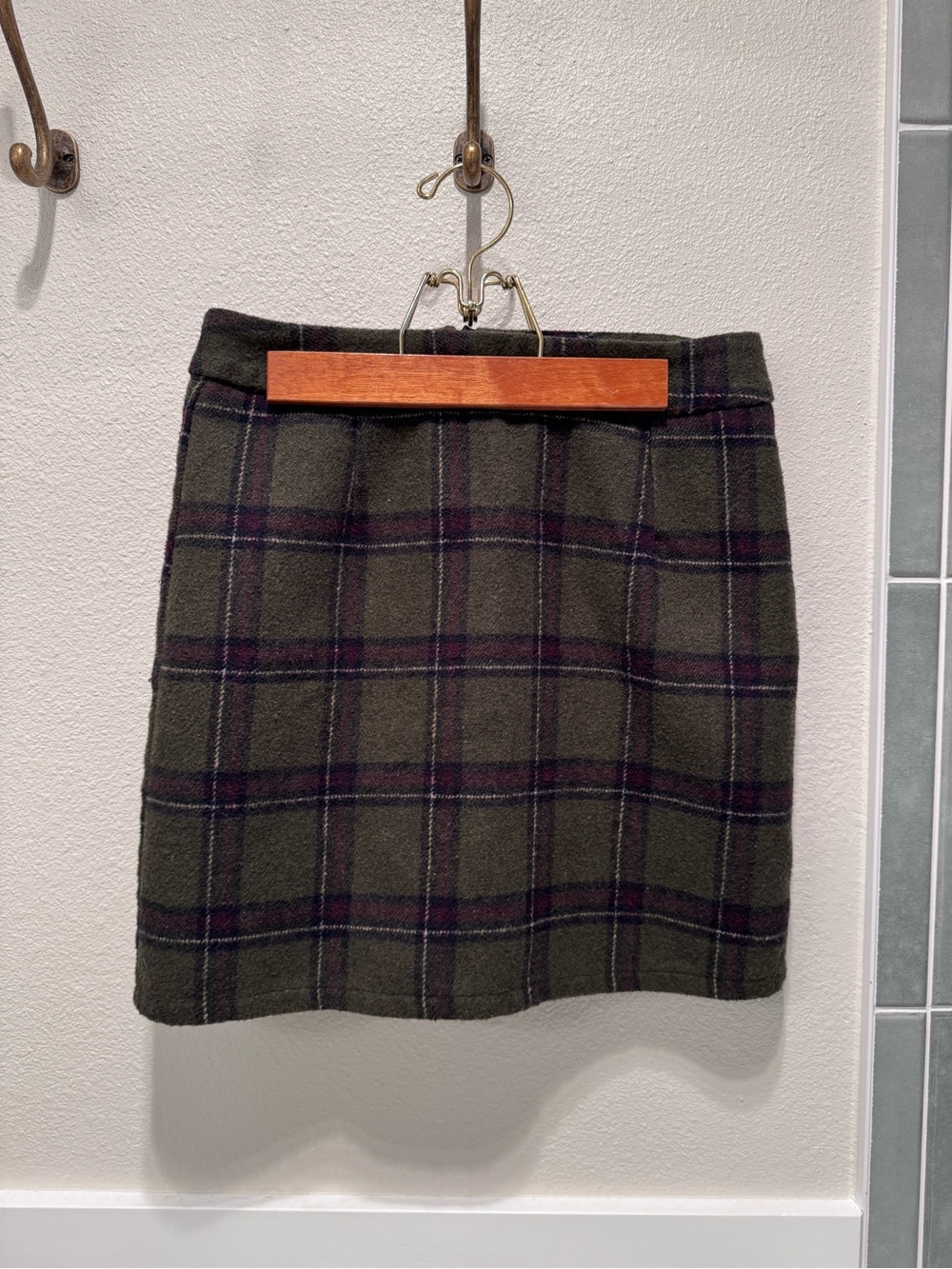 Plaid Mini Skirt in Olive Green with Purple Accents